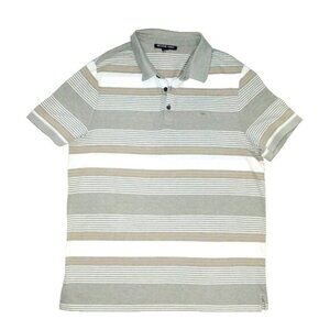Michael Kors Men's Polo Shirt Gray Striped Short Sleeve Medium